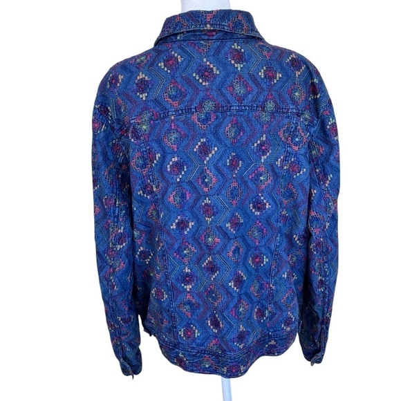 COLDWATER CREEK Boho Aztec Tribal Multicolor Embroidered Cotton Denim Jacket XL - Picture 6 of 16